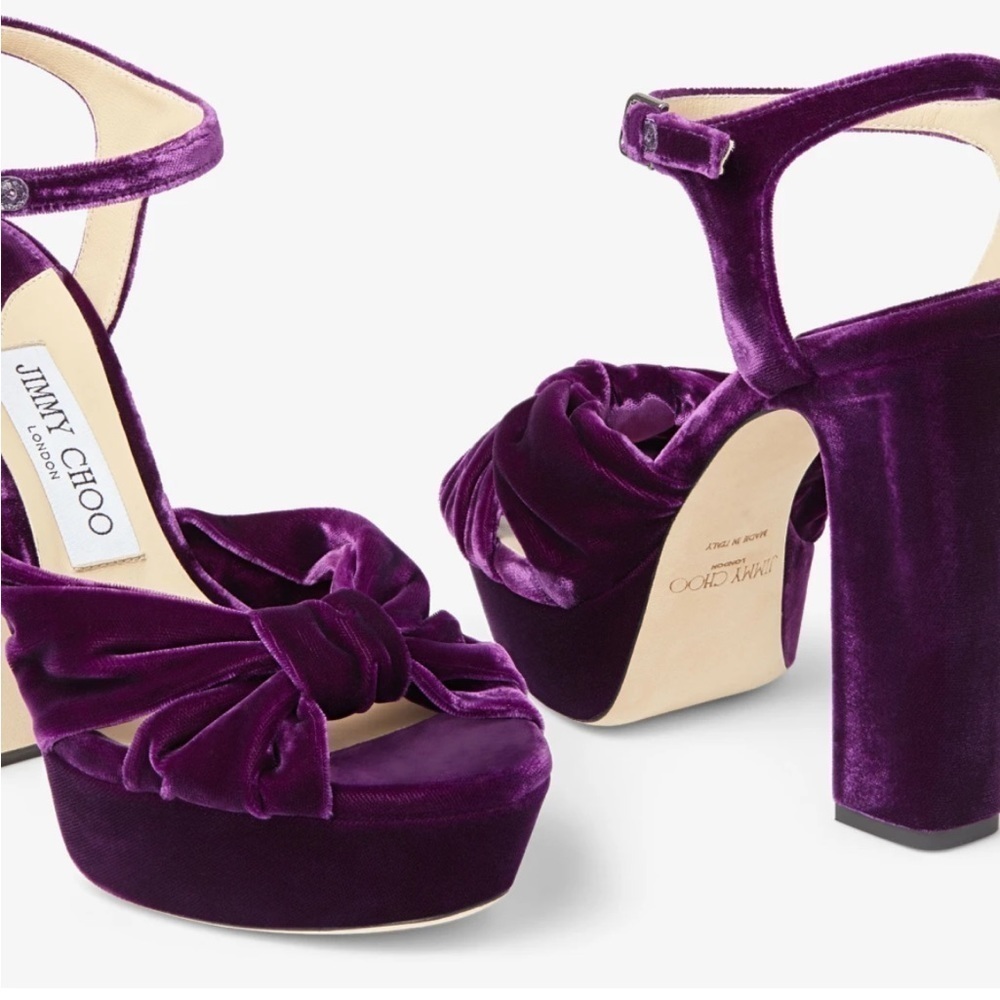 New Jimmy Choo Heloise Cassis Velvet Platform Heels - Picture 5 of 14